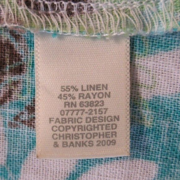 CHRISTOPHER & BANKS Linen Blend Midi Skirt Womens Size 14 Blue Green Leaf Print - Picture 7 of 12